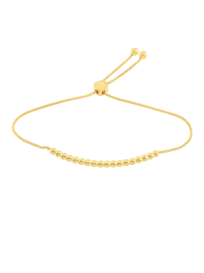 Beaded Bolo Bracelet - 14K Yellow Gold 9.5-Inch - by Dazyle
