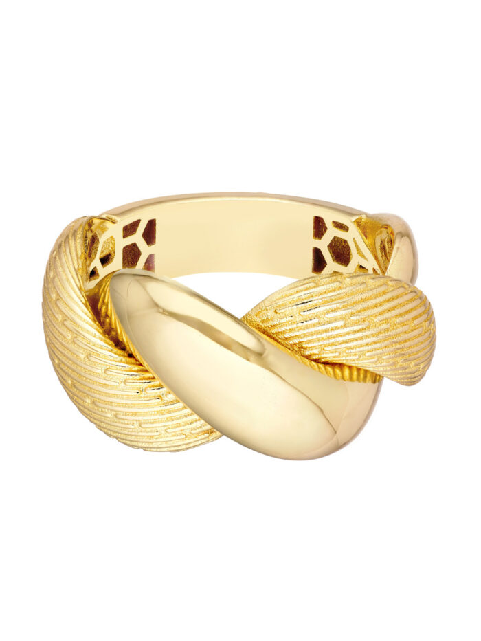 Textured and Polished Twist Ring 14K Yellow Gold Ring Sizes 6 7 8 - by Dazyle