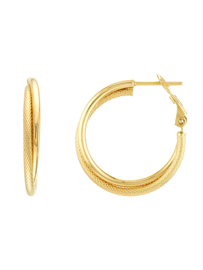 Entwined Hoop Earrings with Omega Back - 14K Yellow Gold - by Dazyle