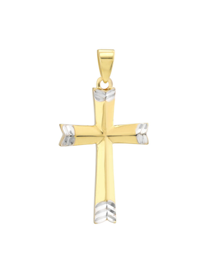 Arrow Design Two Tone Cross Pendant - 10K Yellow & White Gold - by Dazyle