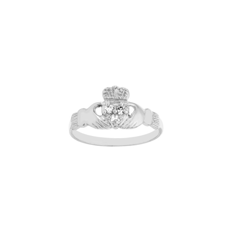Claddagh Ring with Diamond Accent - 14K White Gold - by Dazyle