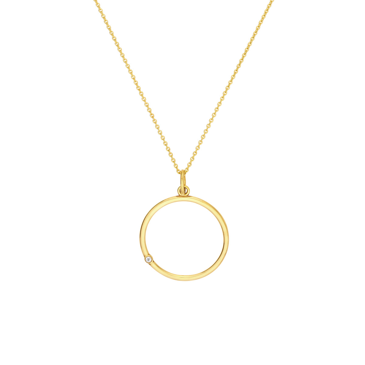 Open Circle Pendant with 1pt Diamond - 14K Yellow Gold - by Dazyle - Image 3
