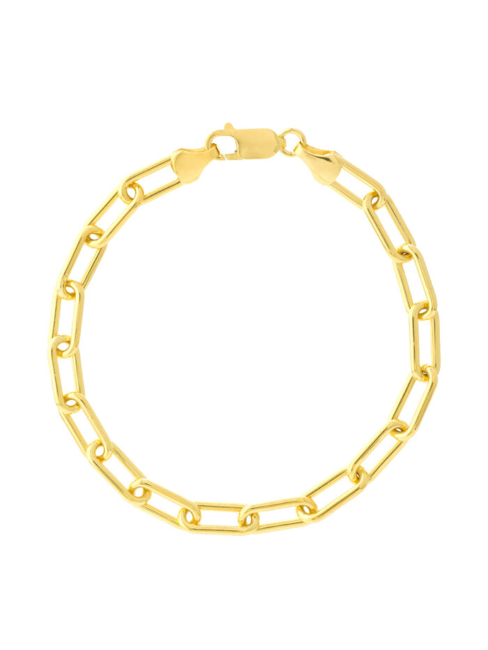 6mm Paper Clip Chain Bracelet with Lobster Lock - 14K Yellow Gold - 7.75 Inch - by Dazyle
