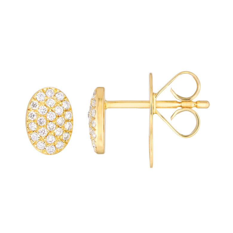 Pave Diamond Oval Stud Earrings 1/6tcw in Yellow Gold - 14K Yellow Gold -