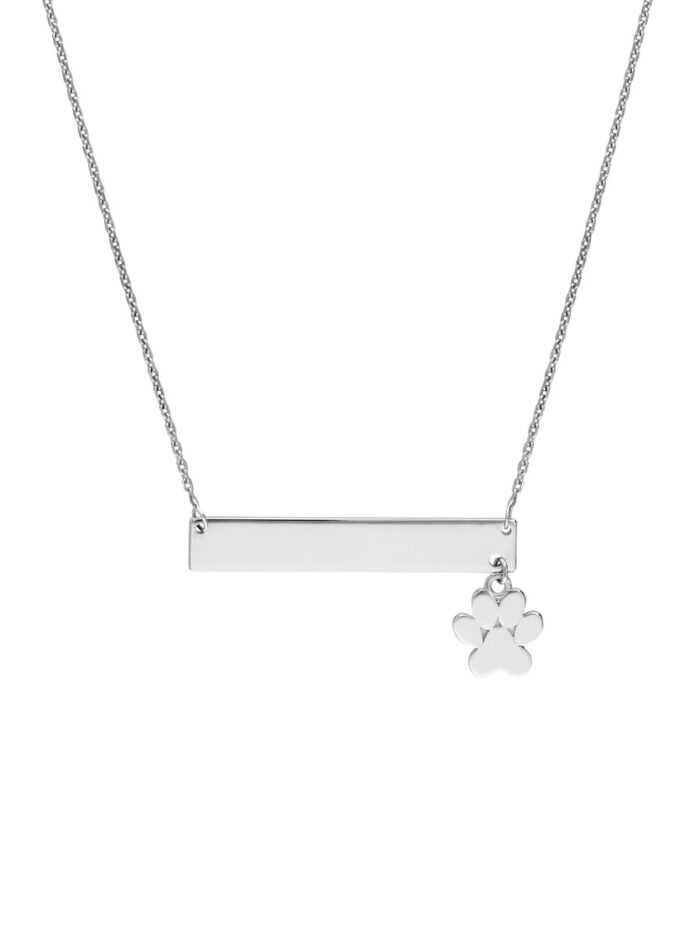 Engravable Paw Charm Necklace - Sterling Silver Cable Chain 18 Inches - by Dazyle