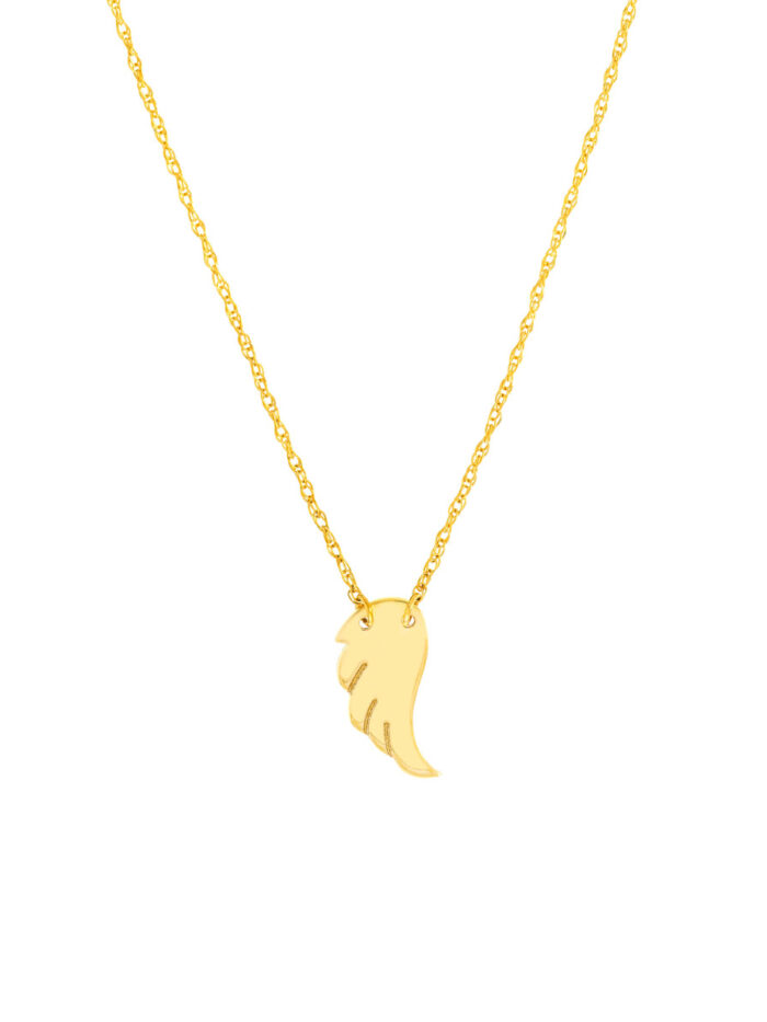 Mini Angel Wing Necklace - 14K Yellow Gold Adjustable Cable Chain - by Dazyle