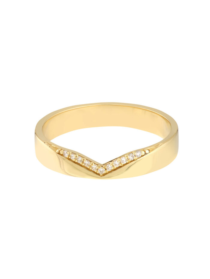 14K Yellow Gold Diamond Chevron Polished Band Ring - 1/20tcw - 14K Yellow Gold - by Dazyle