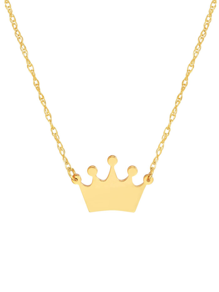 Mini Crown Pendant Necklace in 14K Yellow Gold - Adjustable 16 to 18 Inches - by Dazyle