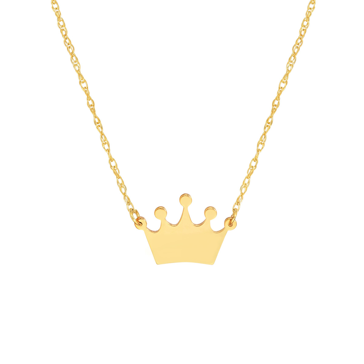 Mini Crown Pendant Necklace in 14K Yellow Gold - Adjustable 16 to 18 Inches - by Dazyle