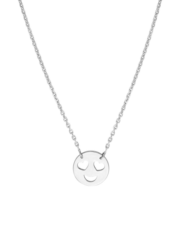Sterling Silver Heart Eyes Emoji Pendant Necklace - Adjustable Cable Chain - by Dazyle