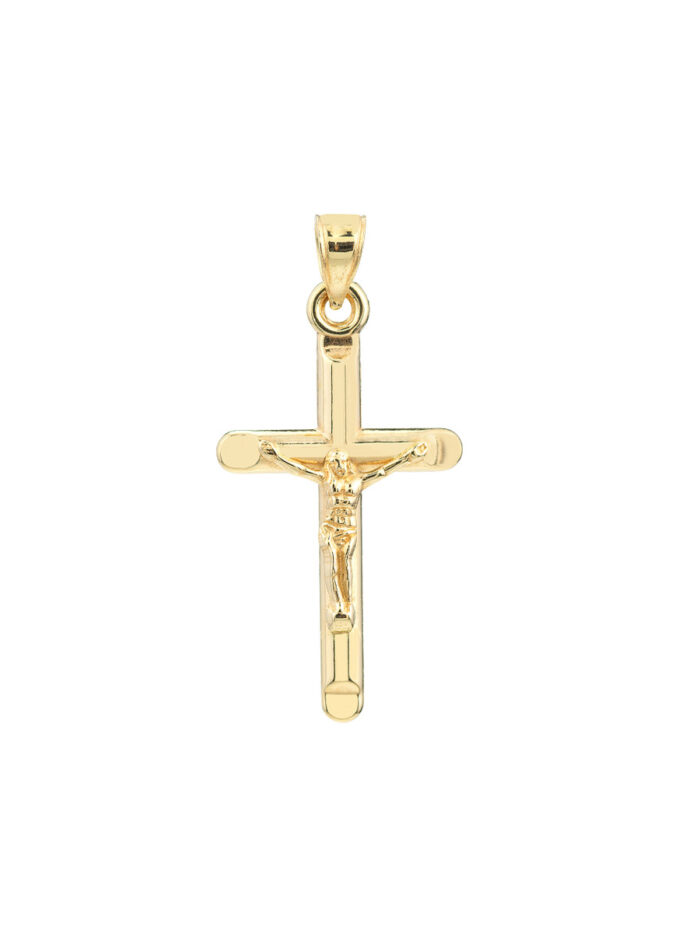 10K Yellow Gold 3D Crucifix with Crimped Edges Pendant - 10K Gold - by Dazyle