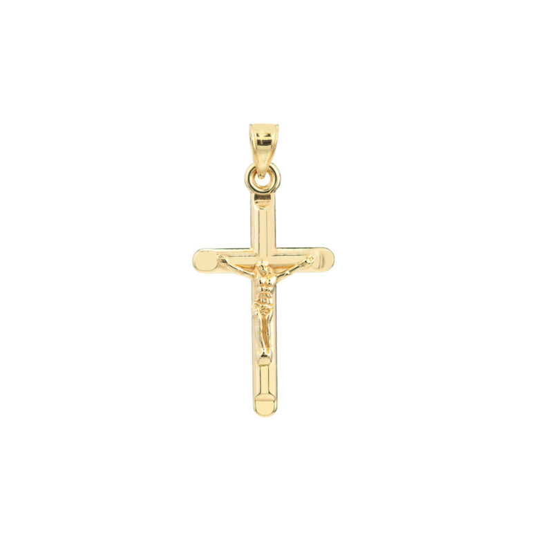 10K Yellow Gold 3D Crucifix with Crimped Edges Pendant - 10K Gold - by Dazyle