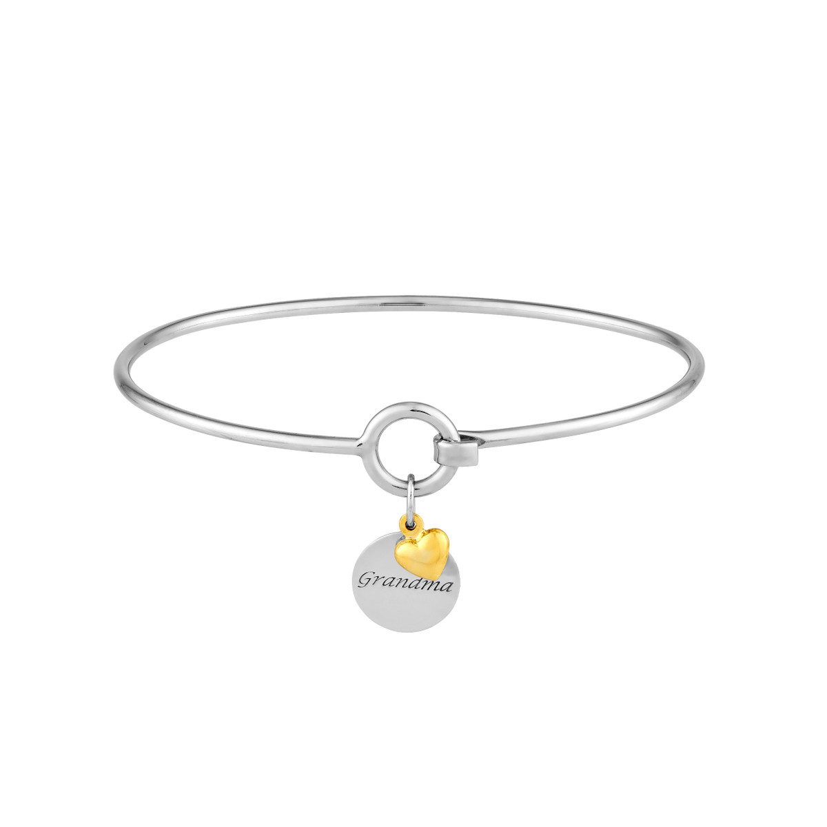 Sterling Silver Grandma Bangle with 14K Yellow Gold Heart Dangle - Sterling Silver - by Dazyle