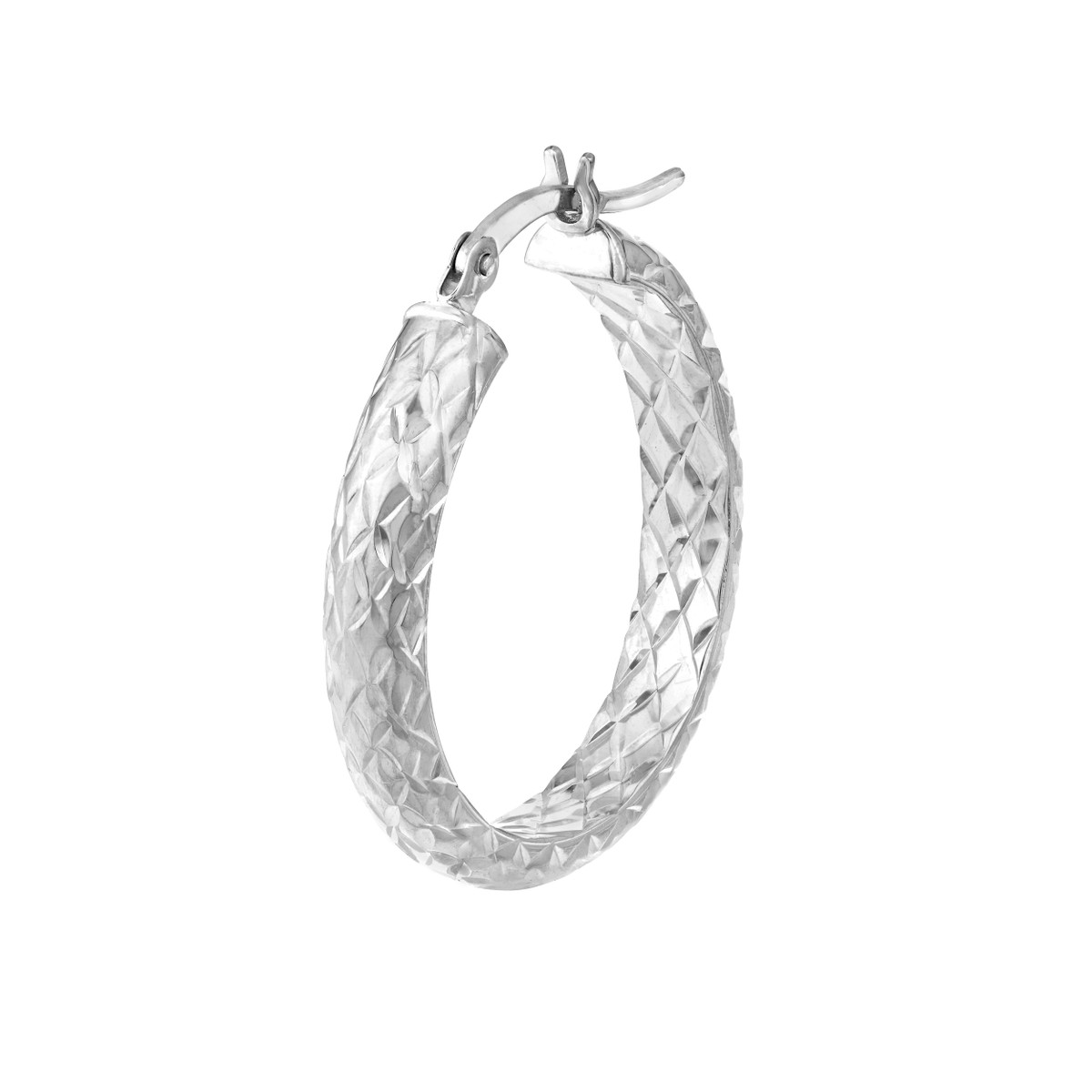 Diamond-Cut Hoop Earrings - 14K White Gold - 25mm x 4mm - by Dazyle - Image 3