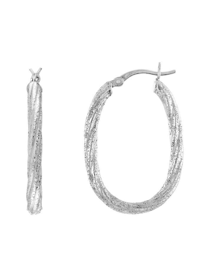 Sterling Silver Twisted Oval Tube Hoop Earrings - Sterling Silver - by Dazyle