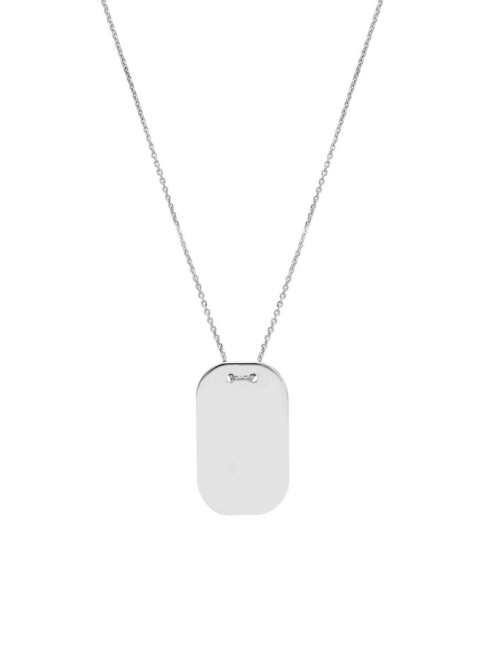 Engravable Dog Tag Adjustable Necklace - 14K White Gold 18 Inches - by Dazyle