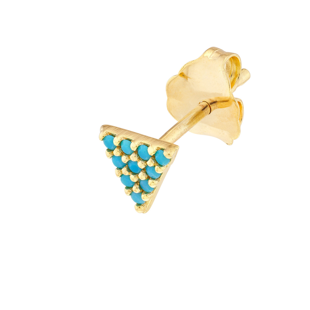 Simulated Turquoise Triangle Stud Earrings - 14K Yellow Gold - by Dazyle - Image 3