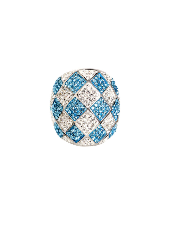 Blue Checkerboard Crystal Dome Ring - Sterling Silver - by Dazyle