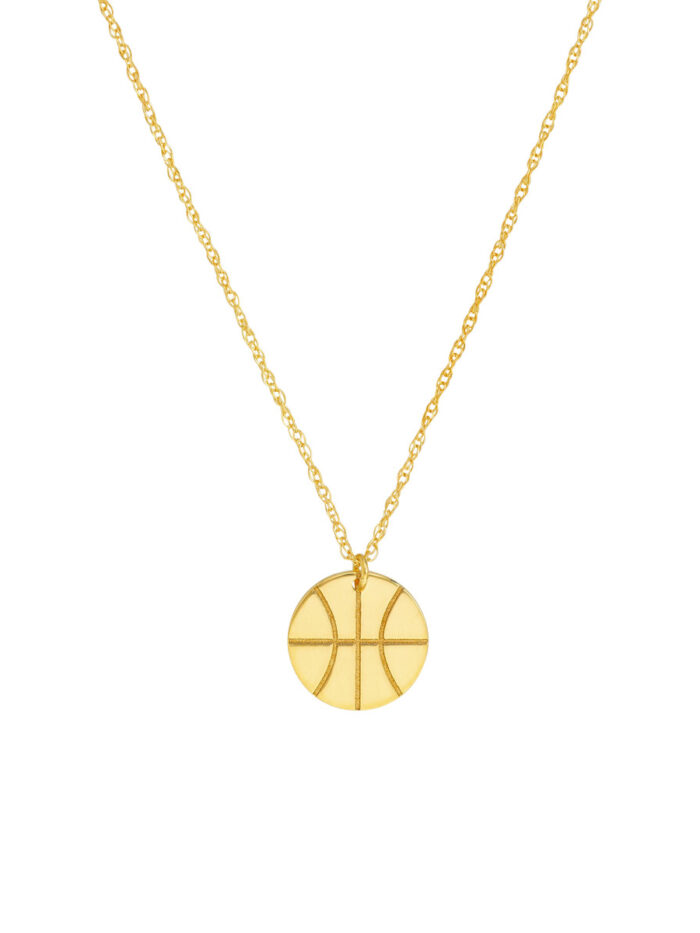 14K Yellow Gold Mini Basketball Pendant Necklace - Adjustable Cable Chain - by Dazyle