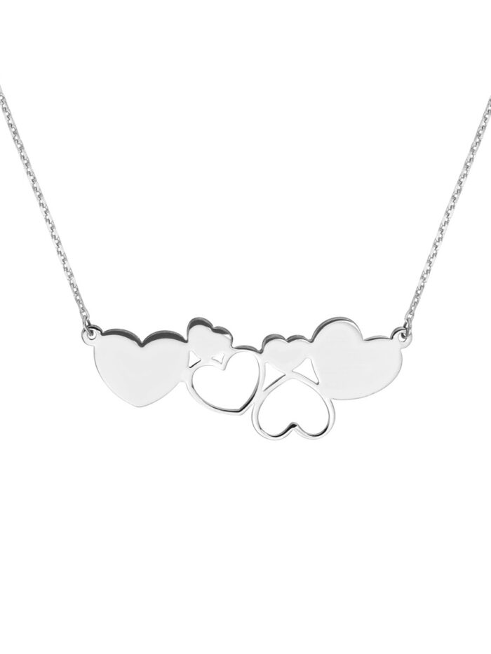 Heart Cluster Necklace - Rhodium Plated Sterling Silver Adjustable - by Dazyle