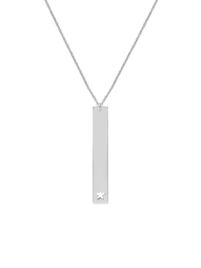 Rhodium Plated Sterling Silver Vertical Bar Star Necklace - Adjustable Cable Chain - 18 Inch - by Dazyle