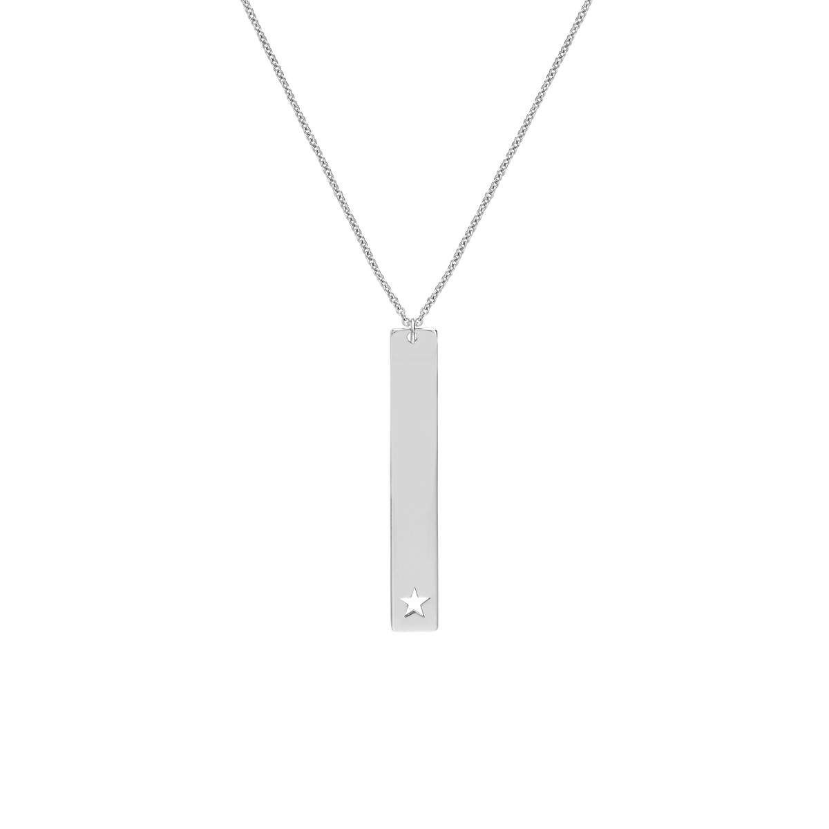 Rhodium Plated Sterling Silver Vertical Bar Star Necklace - Adjustable Cable Chain - 18 Inch - by Dazyle