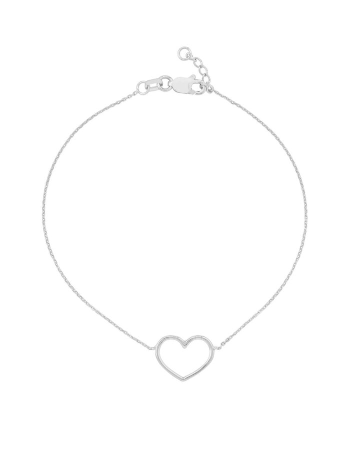 Open Heart Adjustable Bracelet - 14K White Gold - 7.5 Inch - by Dazyle