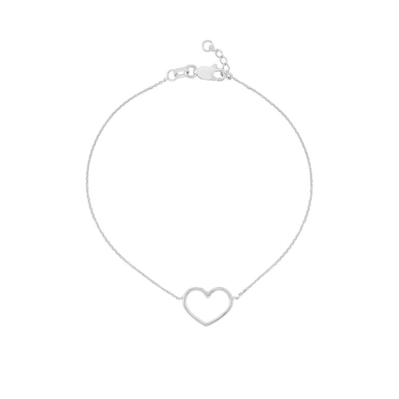 Open Heart Adjustable Bracelet - 14K White Gold - 7.5 Inch - by Dazyle