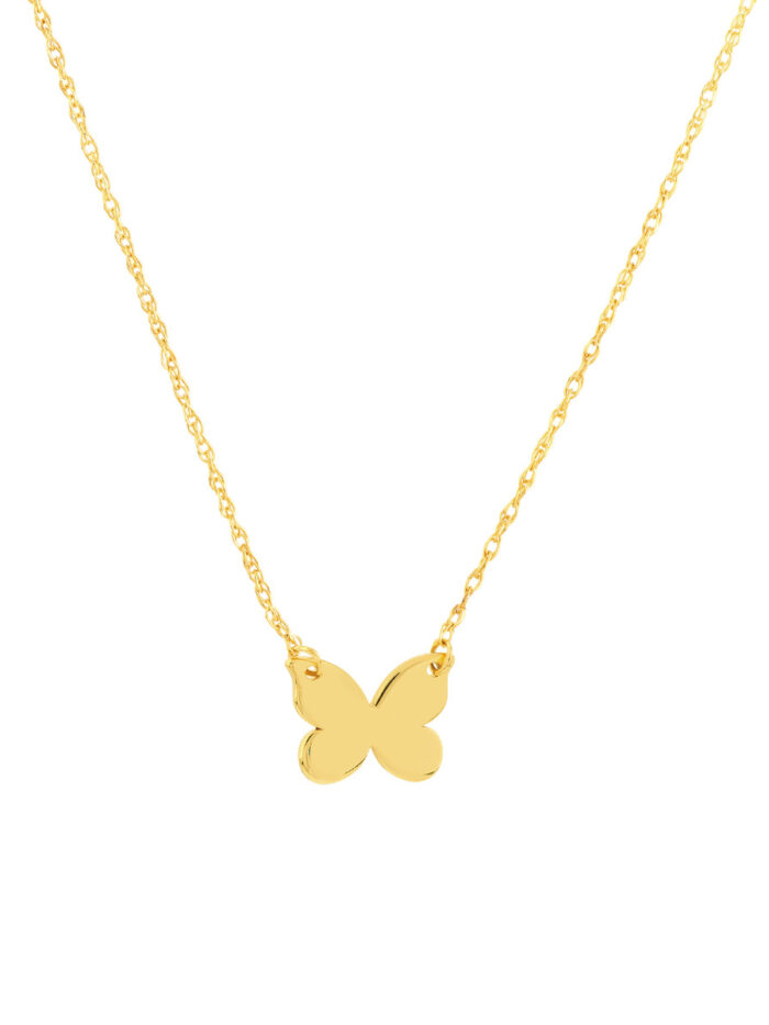 14K Yellow Gold Mini Butterfly Adjustable Necklace - 18 Inches - by Dazyle