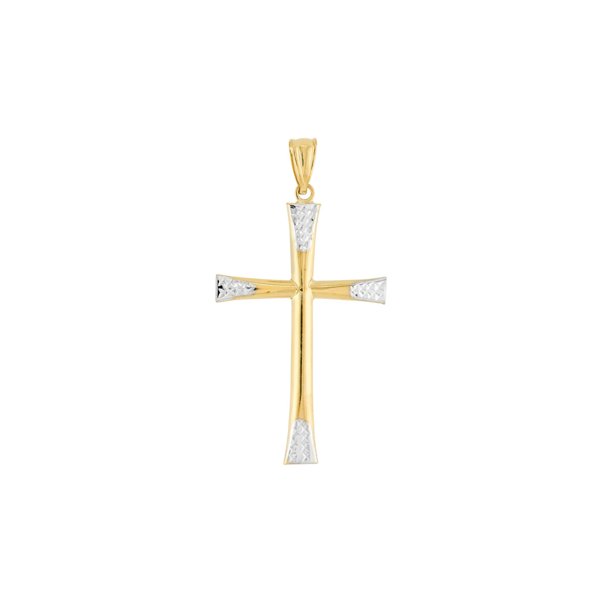 Two-Tone Diamond-Cut Cross Pendant - 14K Yellow & White Gold - by Dazyle