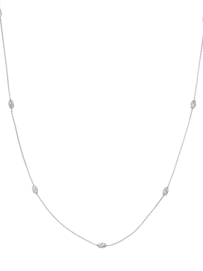 Moon Cut Bead Stations Adjustable Necklace - 14K White Gold - 18 inches - by Dazyle