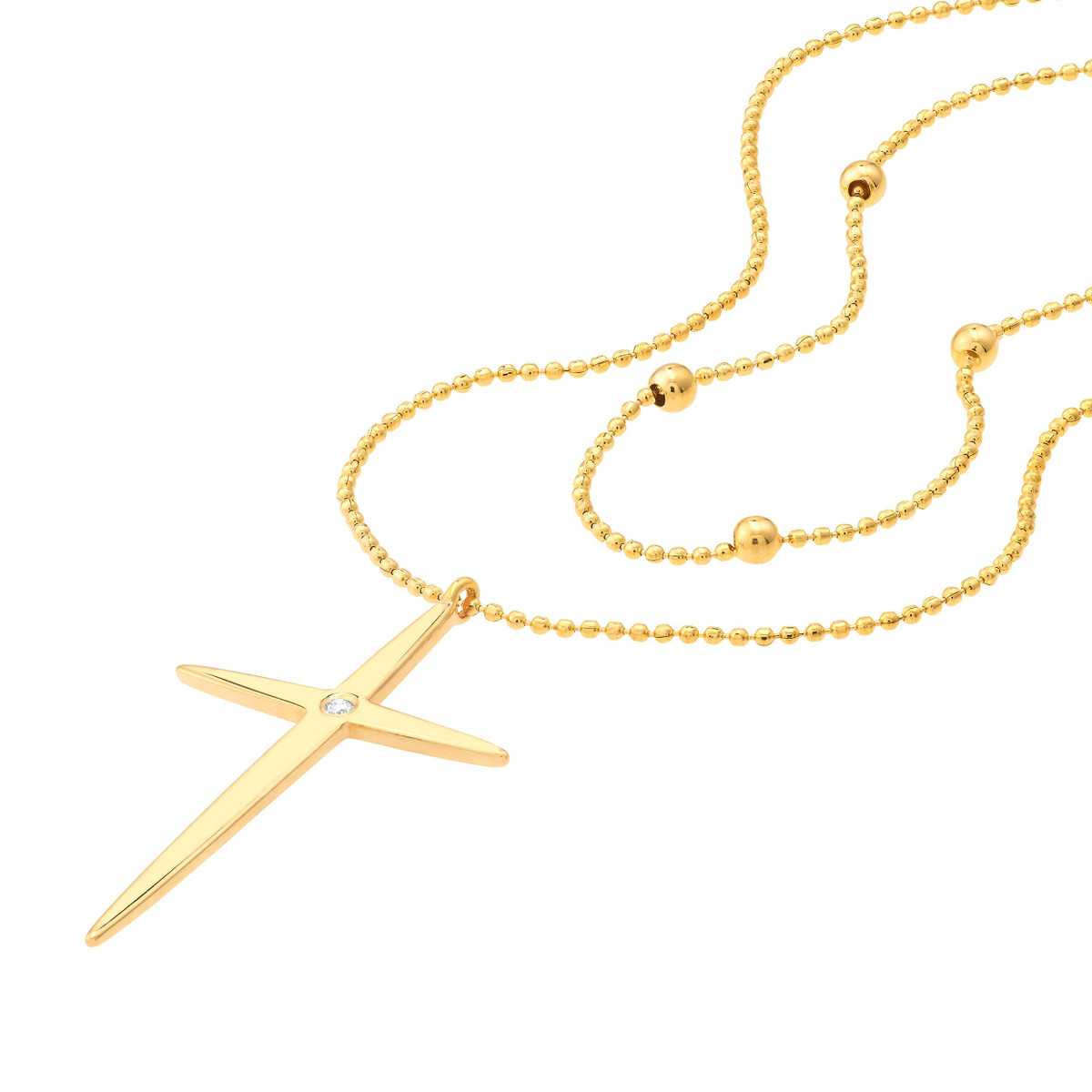1ct Diamond Cross Duo Necklace in 14K Yellow Gold - Adjustable Cable Chain - 18 inches - by Dazyle - Image 3