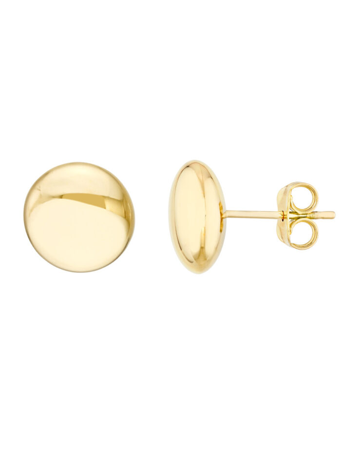 Polished Button Stud Earrings Sleek & Subtle Post & Nut - 14K Yellow Gold - by Dazyle