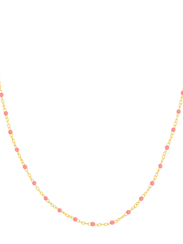 Baby Pink Enamel Bead Piatto Chain - 14K Yellow Gold - Adjustable 1 Inch - by Dazyle