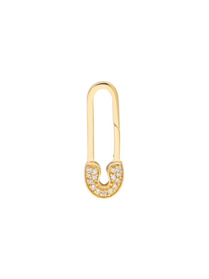 Diamond Safety Pin Push Lock - 14K Yellow Gold - by Dazyle