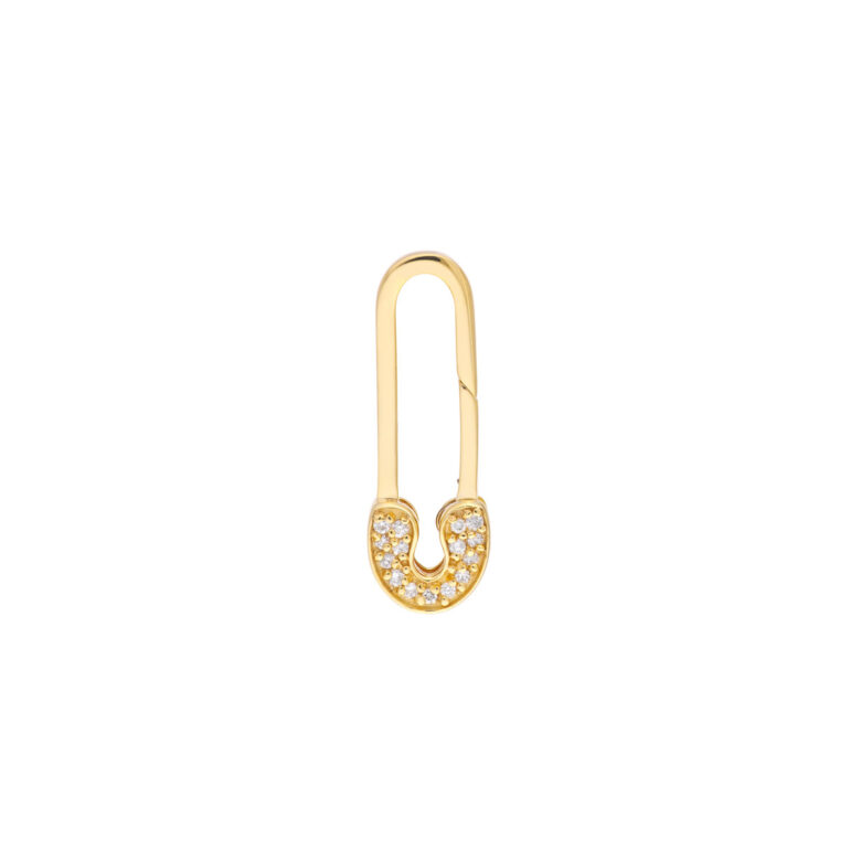 Diamond Safety Pin Push Lock - 14K Yellow Gold - by Dazyle
