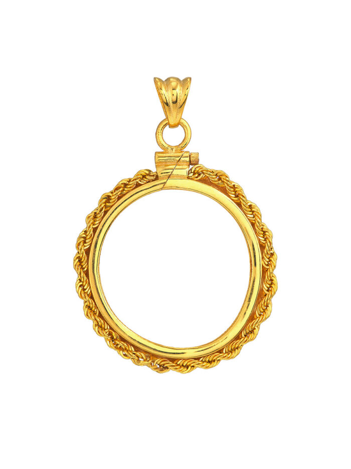 14K Yellow Gold Canadian Maple Leaf Coin Bezel Rope Chain - Pendant - by Dazyle
