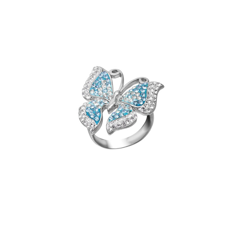 Sterling Silver Butterfly Ring Blue White Crystals - Sterling Silver - by Dazyle