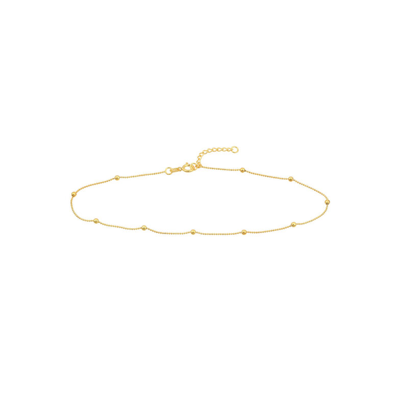 D/C Bead Stations Adjustable Anklet - 14K Yellow Gold 10 inches - by Dazyle