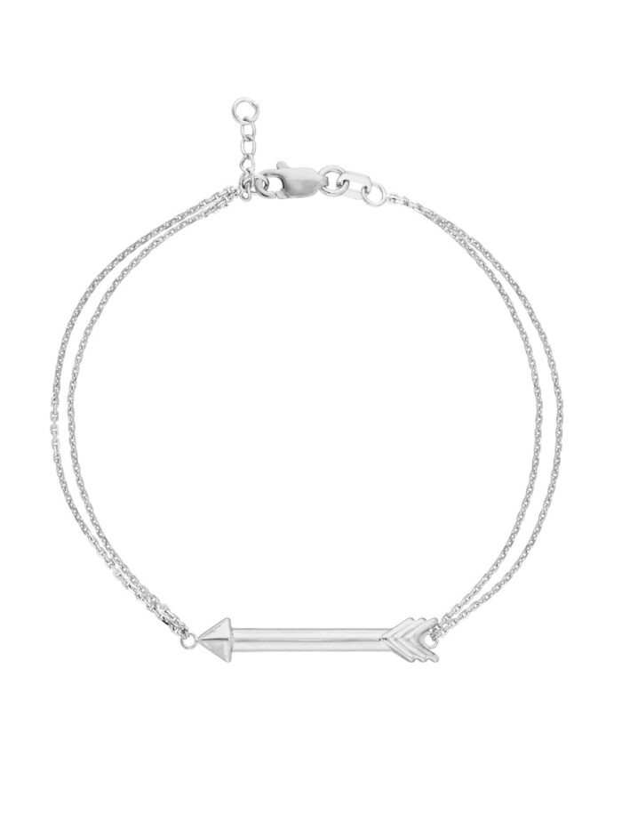 Sterling Silver Polished Arrow Charm Adjustable Bracelet - Cable Chain Lobster Closure - by Dazyle