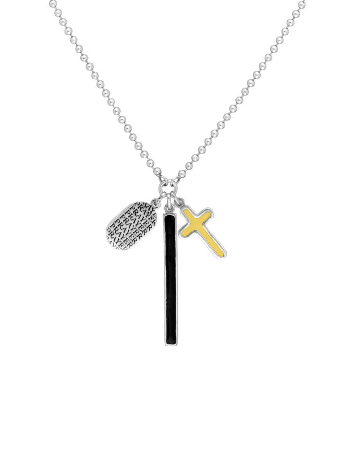 Yellow Gold Plated Sterling Silver Enamel Bar with Cross Charm Necklace - Adjustable - 20 Inch - by Dazyle
