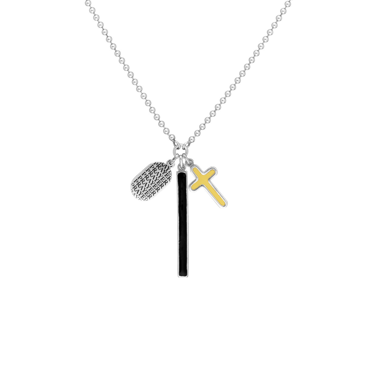 Yellow Gold Plated Sterling Silver Enamel Bar with Cross Charm Necklace - Adjustable - 20 Inch - by Dazyle