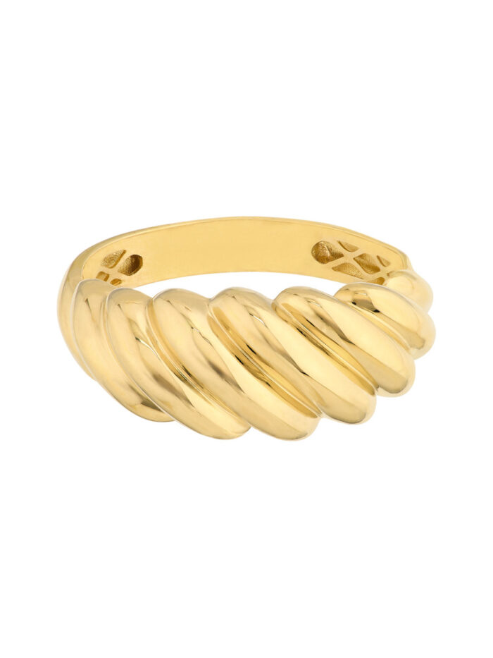 14K Yellow Gold Twisted Ribbed Ring Polished - Ring Size 6-8 - by Dazyle