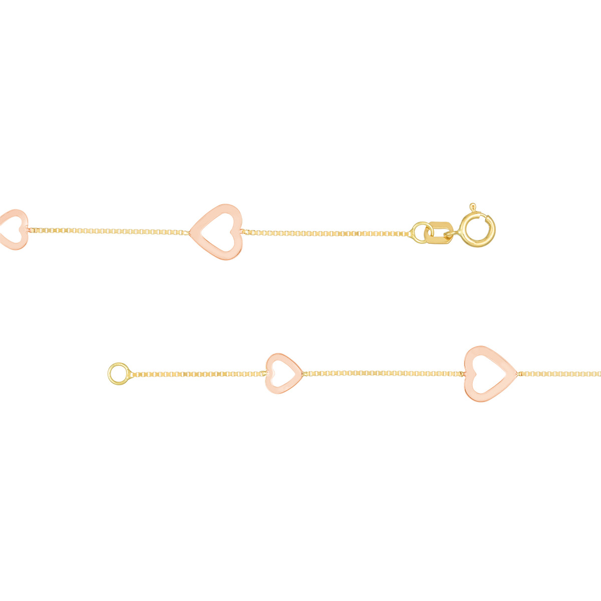 Two-Tone Open Heart on Box Chain Necklace - 14K Yellow & Rose Gold - 17 Inch - by Dazyle - Image 4