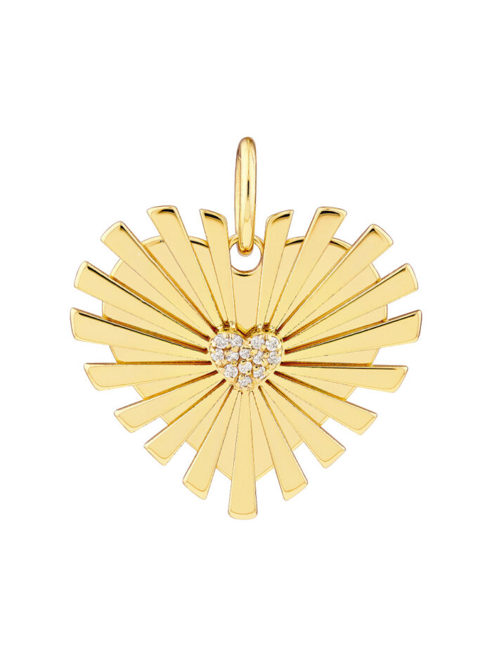 Diamond Radiant Heart Charm Pendant - 1/15tcw Diamond - 14K Yellow Gold - by Dazyle