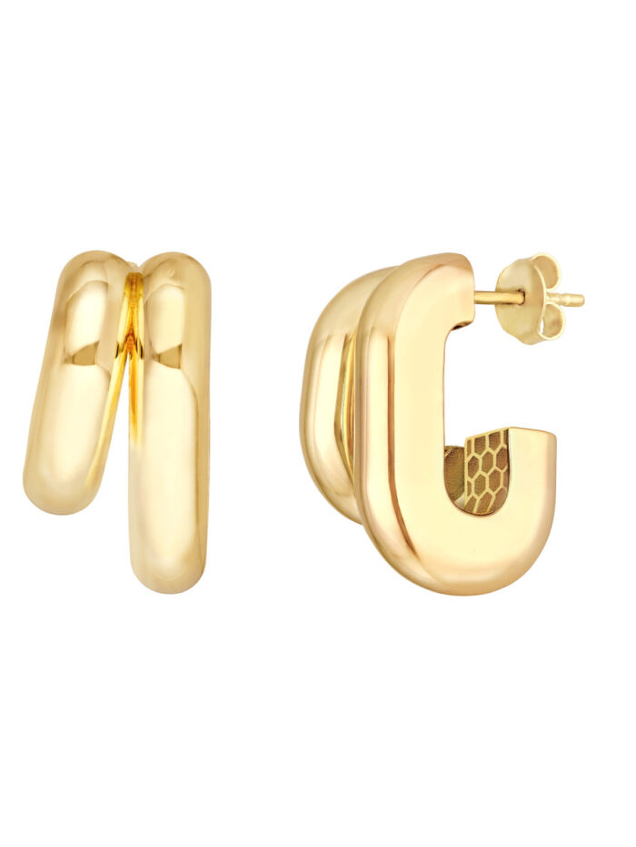 Double J-Hoop Earrings - 14K Yellow Gold - by Dazyle