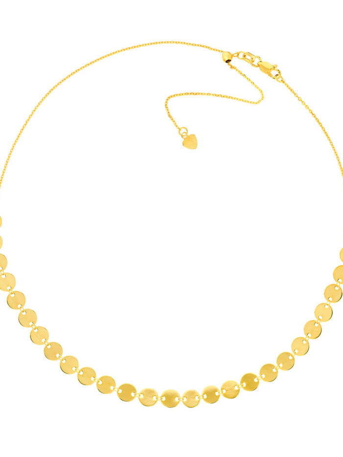 Adjustable Choker with 27 Disc Stations - 14K Yellow Gold Rope Chain - by Dazyle