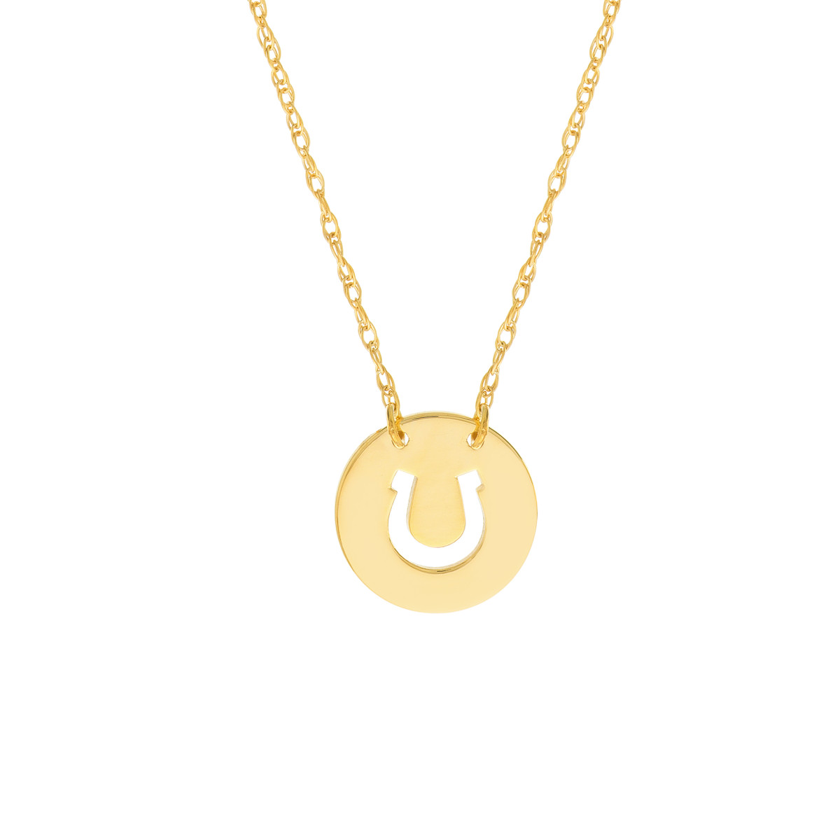 14K Yellow Gold Mini Disc Horseshoe Adjustable Necklace - 14K Yellow Gold 18 Inches - by Dazyle - Image 2