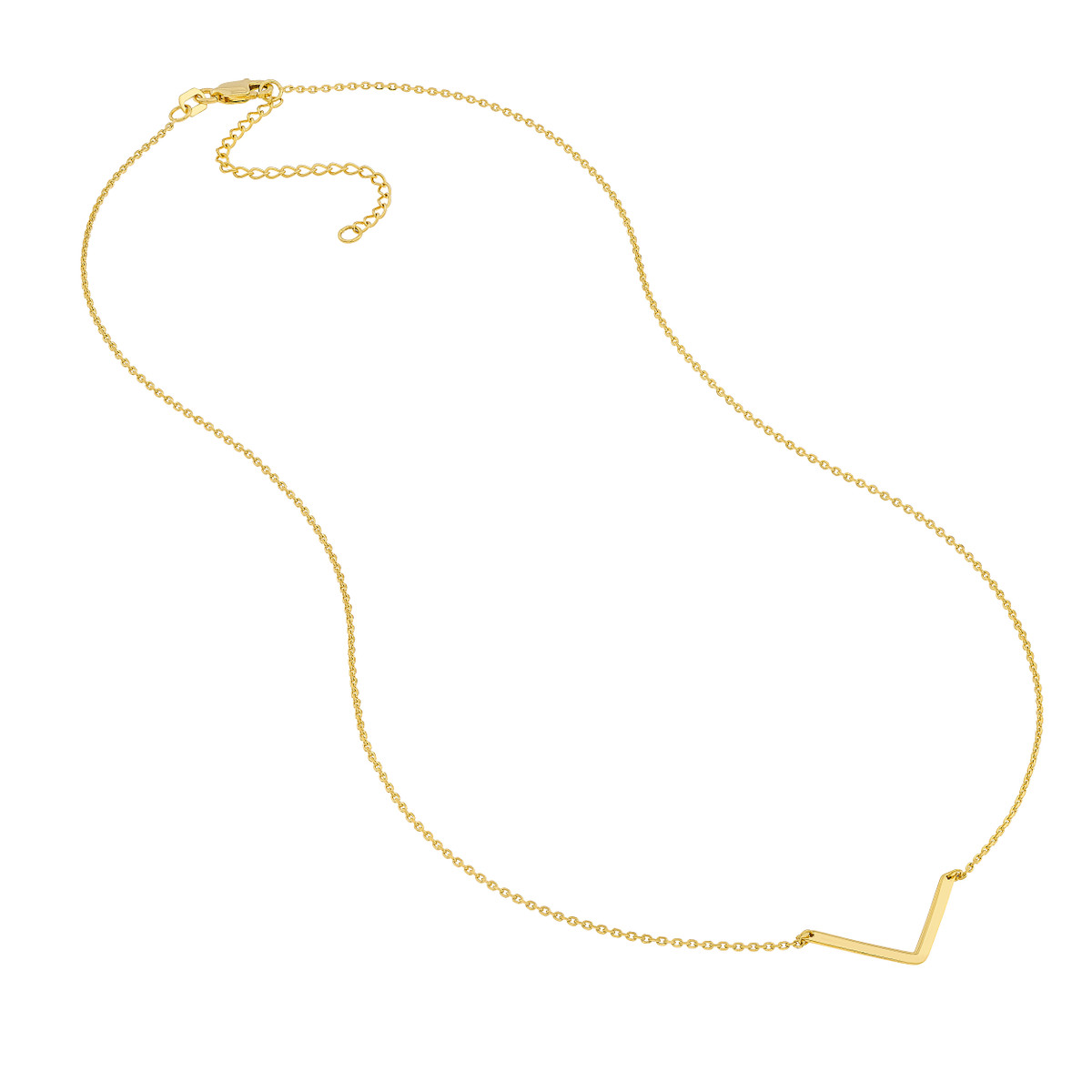 V-Shape Pendant Necklace Adjustable Cable Chain 14K Yellow Gold - 16 to 18 inches - by Dazyle - Image 3