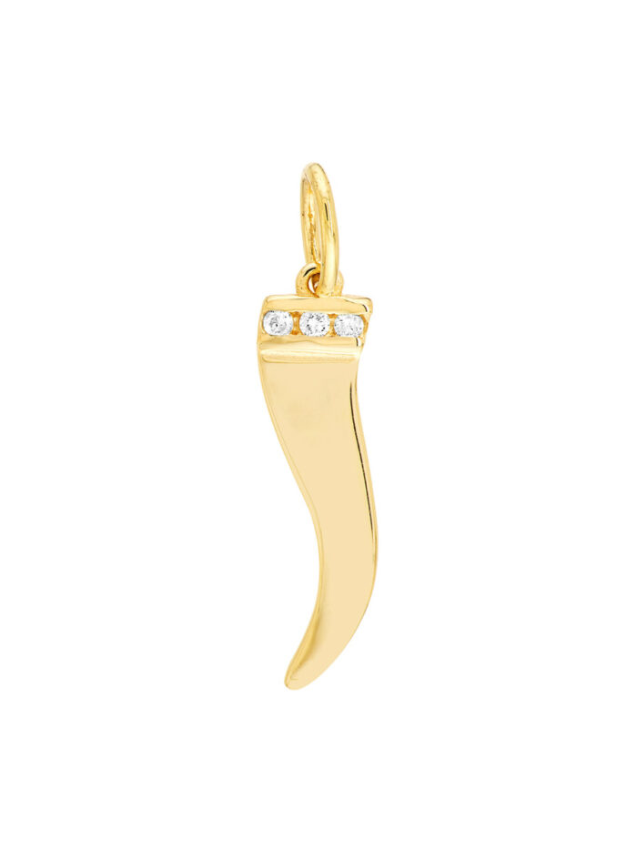 Italian Horn Pendant with Diamond - 14K Yellow Gold - by Dazyle